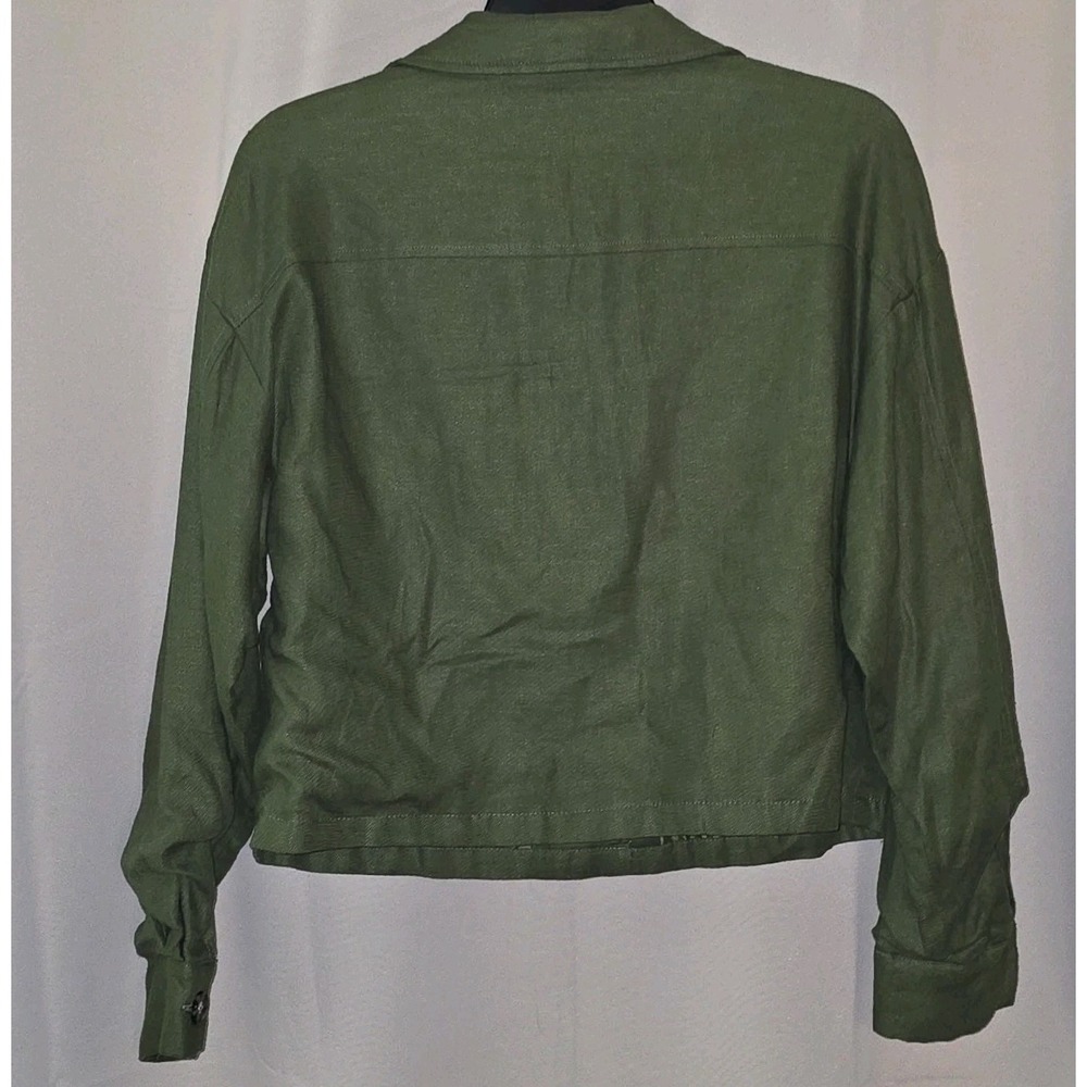 NWT Nicole Miller Moto Linen Boxy Jacket‎ Green Long Sleeve Size M - Picture 3 of 5
